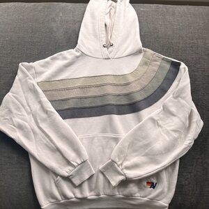 Aviator Nation White Hoodie with Gray and Cream Stripes